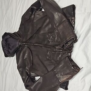 Brown soft leather ladies jacket with hoodie